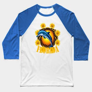 Florida Wildflowers And Cartoon Of A Porpoise or Dolphin Baseball T-Shirt